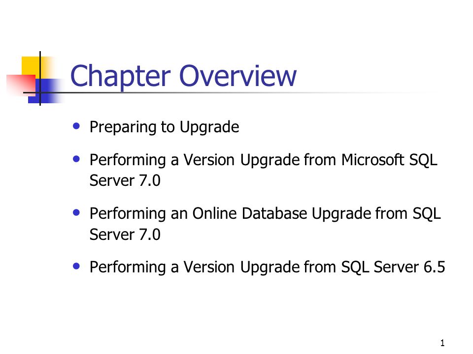 1 Chapter Overview Preparing to Upgrade Performing a Version Upgrade from Microsoft  SQL Server 7.0 Performing an Online Database Upgrade from SQL Server. - ppt  download
