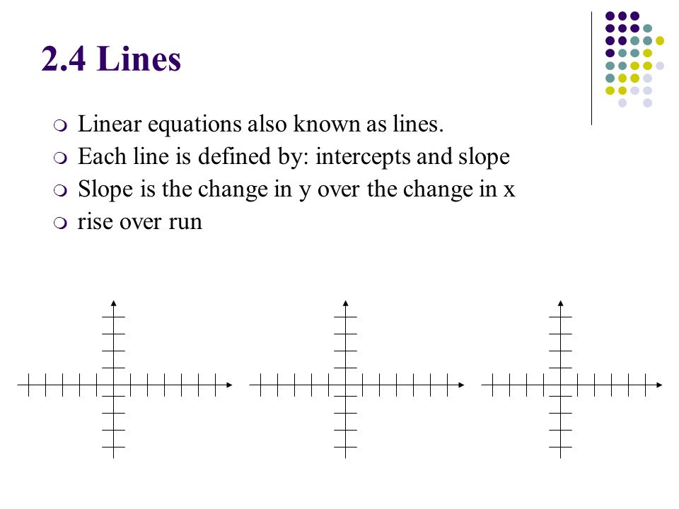 M Linear Equations Also Known As Lines M Each Line Is Defined By Intercepts And Slope M Slope Is The Change In Y Over The Change In X M Rise Over Run