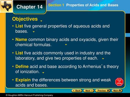 Section 1  Properties of Acids and Bases