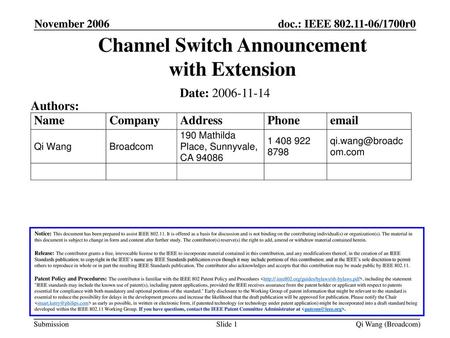 Channel Switch Announcement with Extension