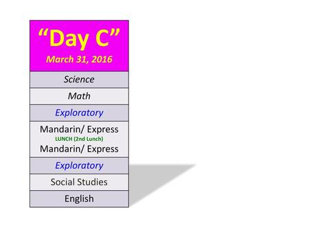 “Day C” March 31, 2016 Science Math Exploratory Mandarin/ Express