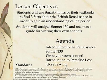 Lesson Objectives Agenda
