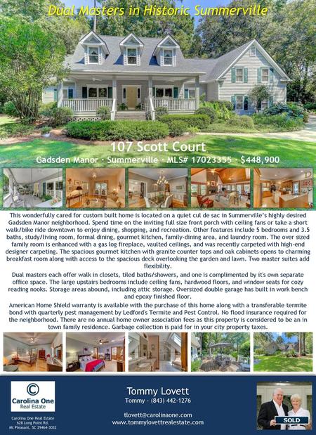 107 Scott Court Gadsden Manor · Summerville · MLS# · $448,900