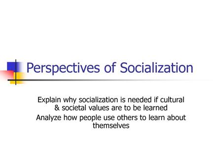 Perspectives of Socialization
