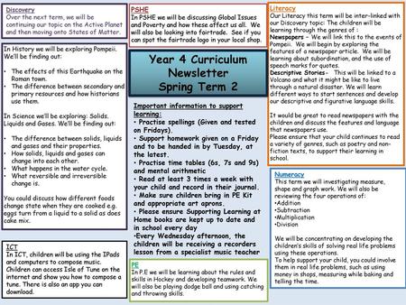 Year 4 Curriculum Newsletter