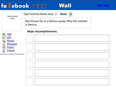 fa ebook Wall Site map Type Scientist Name Here Share