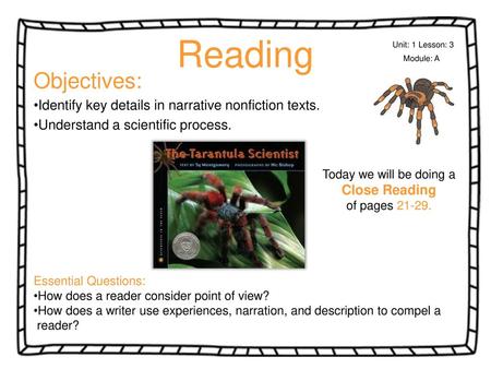 Reading Unit: 1 Lesson: 3 Module: A Objectives: