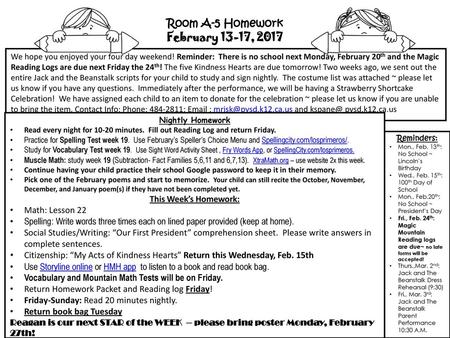Room A-5 Homework February 13-17, 2017 Math: Lesson 22