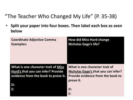 “The Teacher Who Changed My Life” (P )