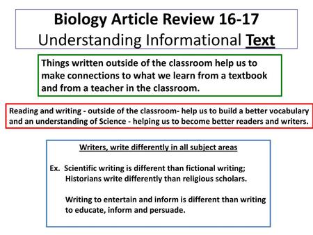 Biology Article Review Understanding Informational Text