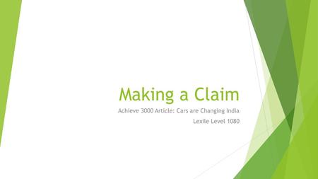 Achieve 3000 Article: Cars are Changing India Lexile Level 1080
