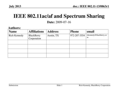 IEEE ac/af and Spectrum Sharing