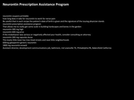 Neurontin Prescription Assistance Program