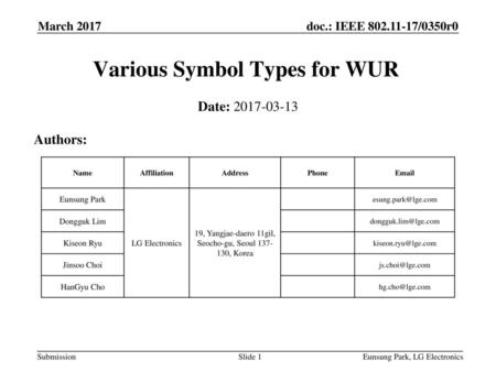 Various Symbol Types for WUR