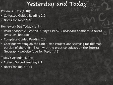 Yesterday and Today Previous Class (1.10):