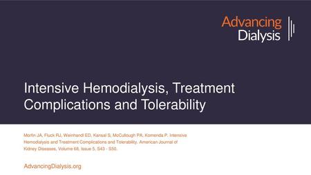 Intensive Hemodialysis, Treatment Complications and Tolerability