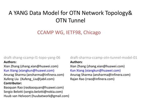 A YANG Data Model for OTN Network Topology& OTN Tunnel