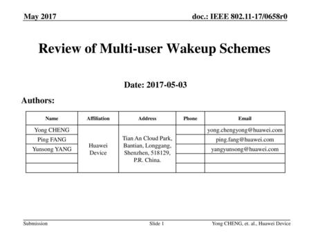 Review of Multi-user Wakeup Schemes