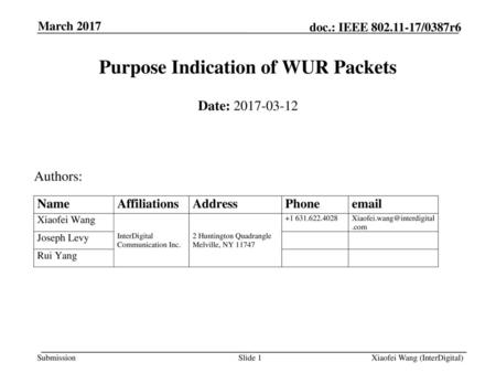 Purpose Indication of WUR Packets