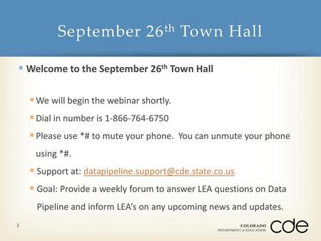 September 26th Town Hall Welcome to the September 26th Town Hall