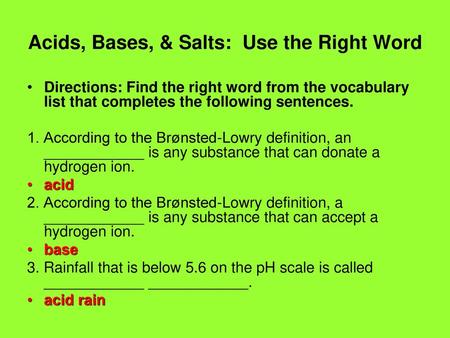 Acids, Bases, & Salts: Use the Right Word