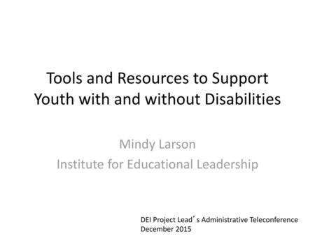 Tools and Resources to Support Youth with and without Disabilities