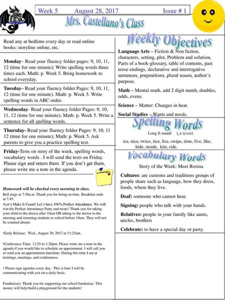 Weekly Objectives Spelling Words