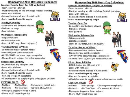 Homecoming 2016 Dress Day Guidelines: