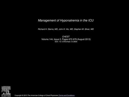 Management of Hyponatremia in the ICU