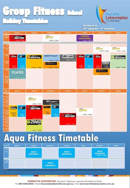 Group Fitness School Holiday Timetables
