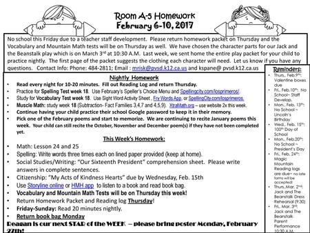 Room A-5 Homework February 6-10, 2017 Math: Lesson 24 and 25