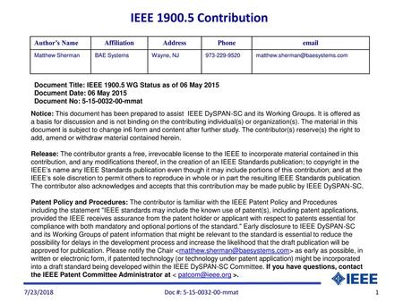 IEEE Contribution Author’s Name Affiliation Address Phone