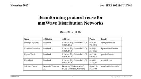 Beamforming protocol reuse for mmWave Distribution Networks