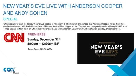 NEW YEAR’S eve LIVE with Anderson cooper and andy cohen