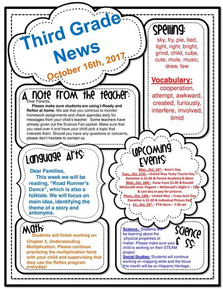 Third Grade News October 16th, 2017 Vocabulary: