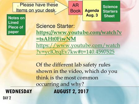 Science Starter: https://www.youtube.com/watch?v=tsAHt0FiwNM