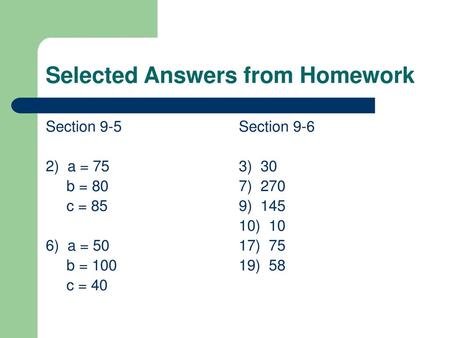 Selected Answers from Homework