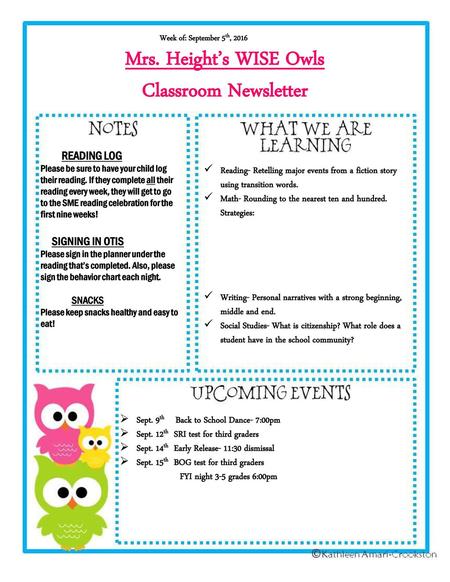 Mrs. Height’s WISE Owls Classroom Newsletter