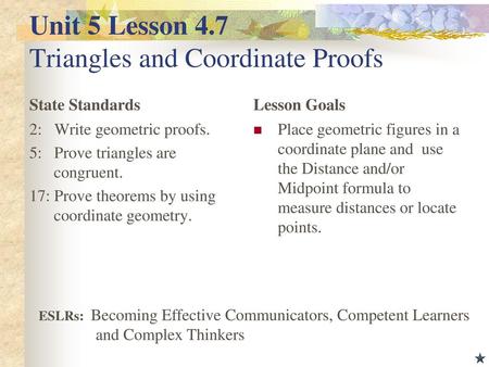 Unit 5 Lesson 4.7 Triangles and Coordinate Proofs