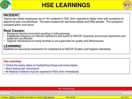 HSE LEARNINGS INCIDENT: Root Causes: LEARNING: