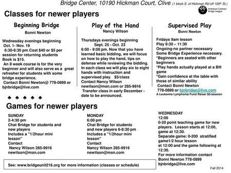 Classes for newer players