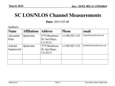 SC LOS/NLOS Channel Measurements
