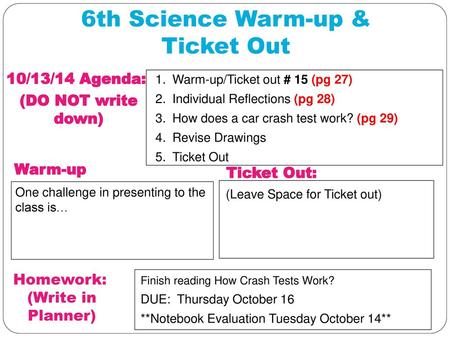 6th Science Warm-up & Ticket Out