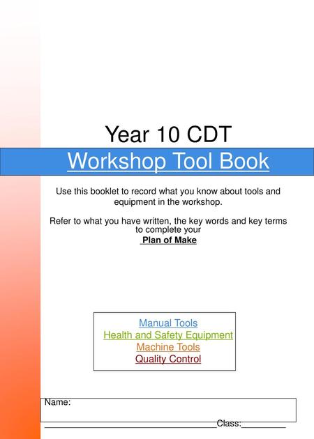 Year 10 CDT Workshop Tool Book