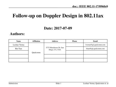 Follow-up on Doppler Design in ax