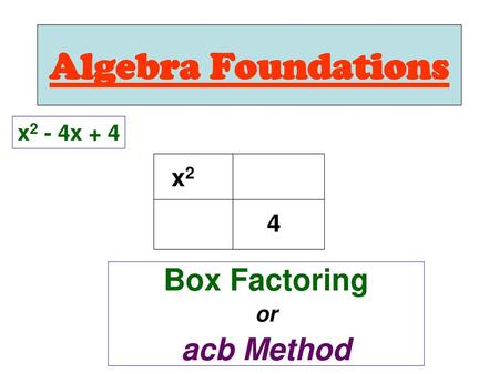 Box Factoring or acb Method