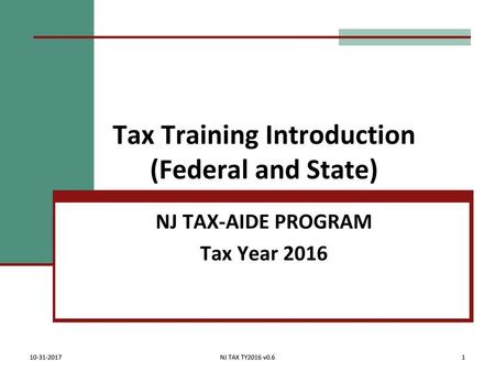 Tax Training Introduction (Federal and State)