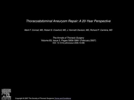 Thoracoabdominal Aneurysm Repair: A 20-Year Perspective