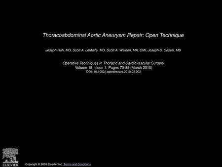 Thoracoabdominal Aortic Aneurysm Repair: Open Technique