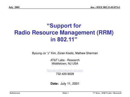 “Support for Radio Resource Management (RRM) in ”
